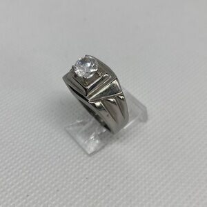 Elegant Silver Stainless Steel Ring with Clear Gemstone CZ